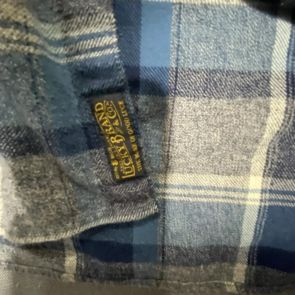 Lucky Brand Flannel Western‎ Pearl Snaps Shirt Blue Gray Plaid Mens Size XL